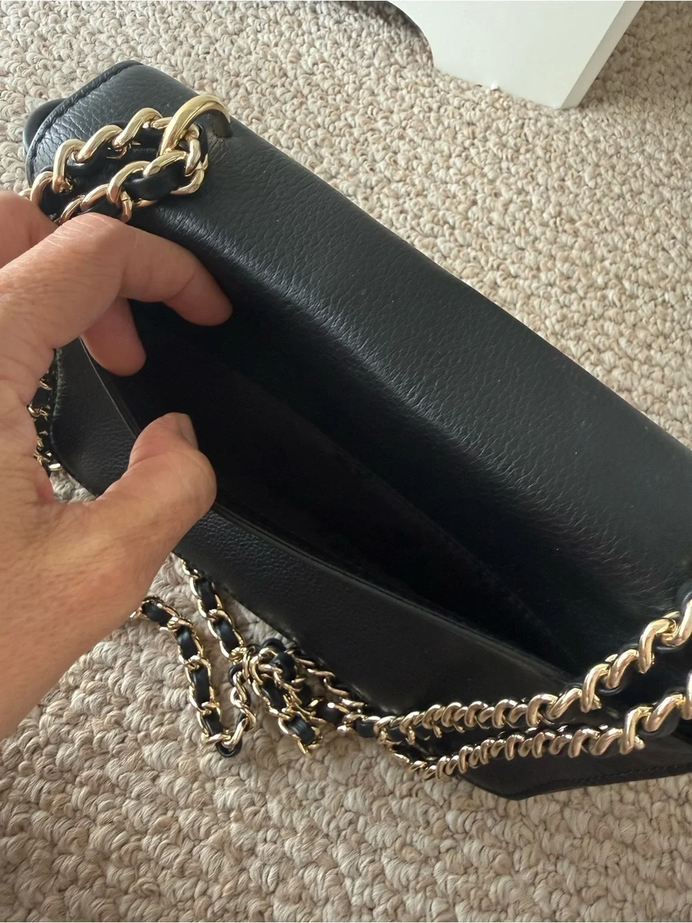 Tory Burch Black Leather Crossbody with Gold Chain Strap